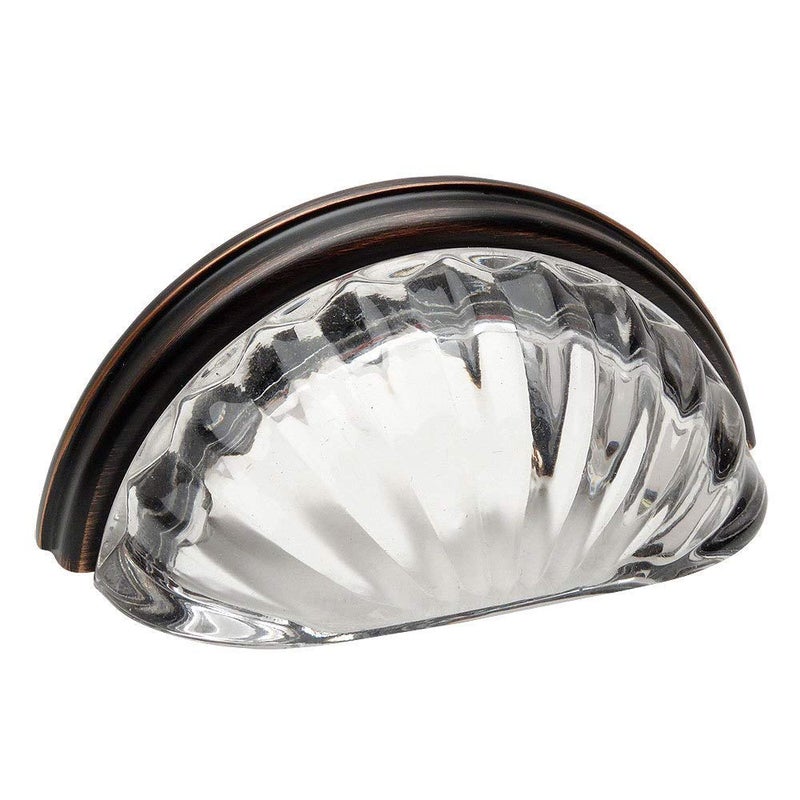 Cosmas 10 Pack 6381ORB-C Oil Rubbed Bronze with Clear Glass Cabinet Cup Pull - 3" Hole Centers